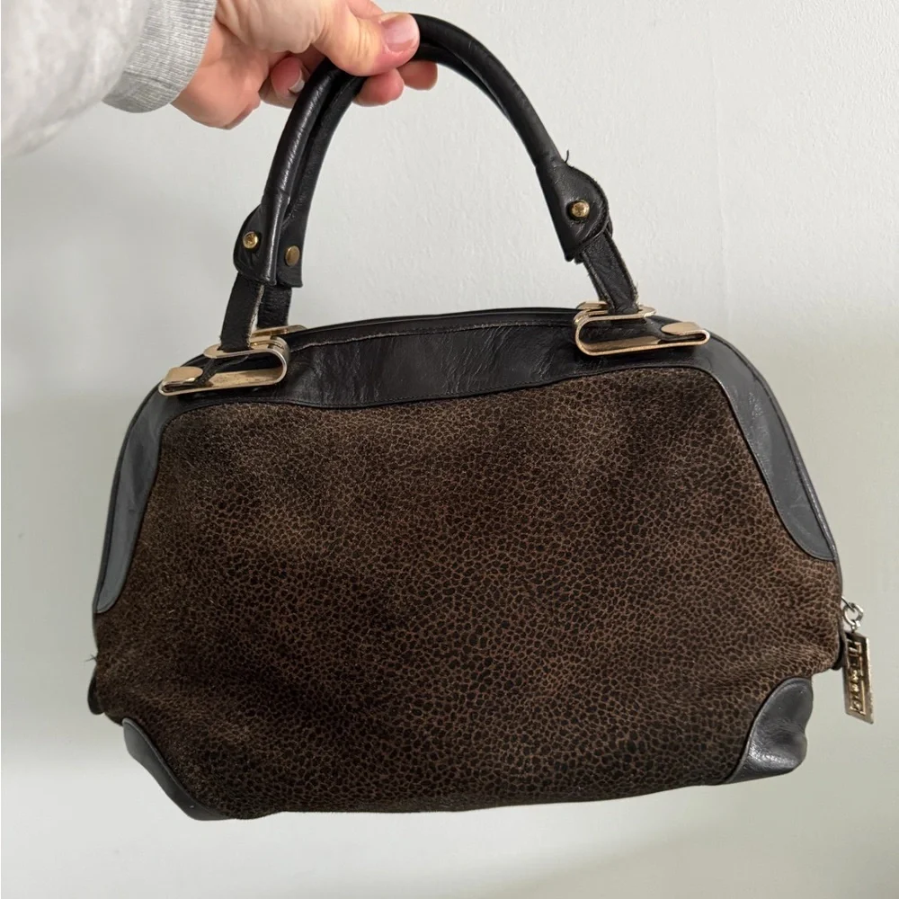 Vintage Lisette Purse Satchel Bag Animal Print Leather Goldtone Hardware 1980s